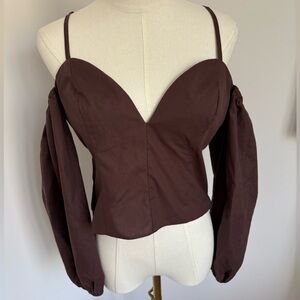 ASOS Brown Bustier Blouse with Long Sleeves